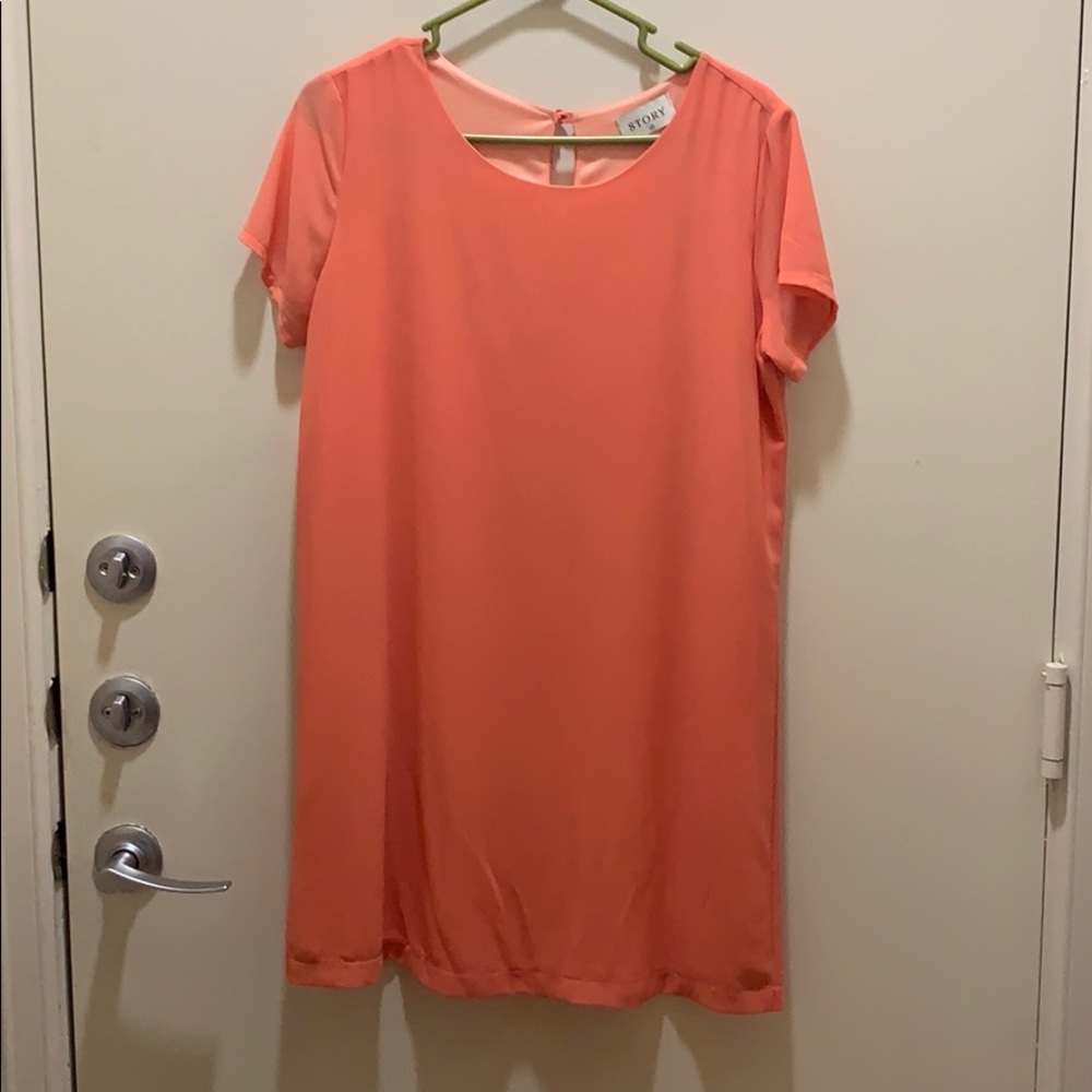 Coral short sleeve shift dress